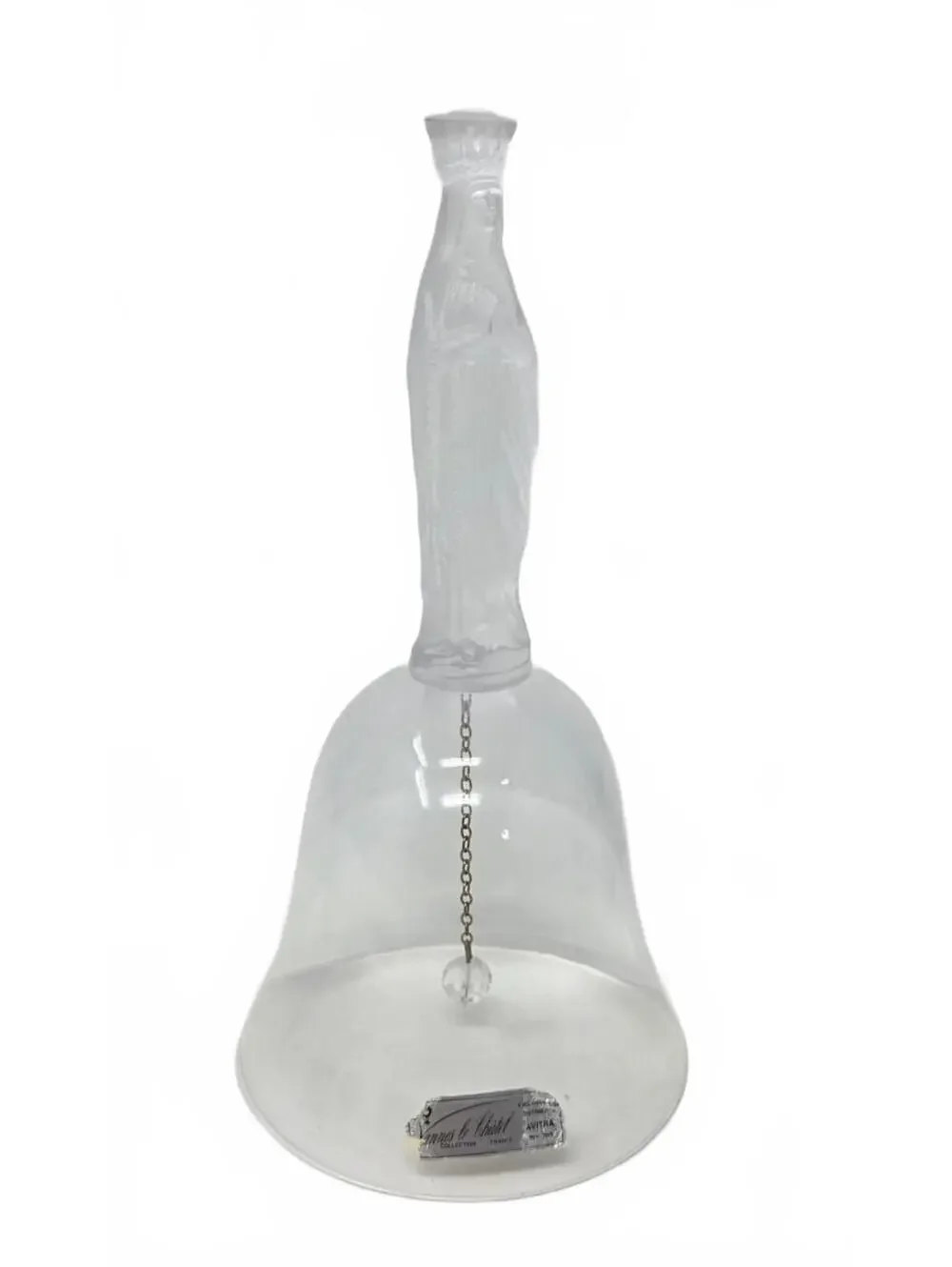 Vintage Vannes Le Chatel France Crystal Madonna Hand Bell Virgin Mary 7